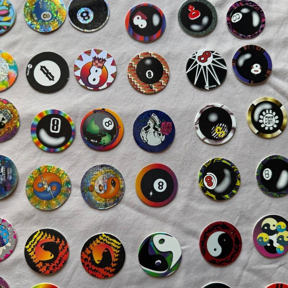 Vintage 90s Pogs Lot 170 Nostalgia 2 Slammers Storage Tube Skulls Holo YinYang